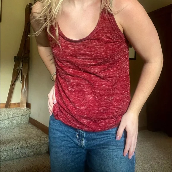 Red Racerback Tank Top with Scoop Neckline - Picture 2 of 5